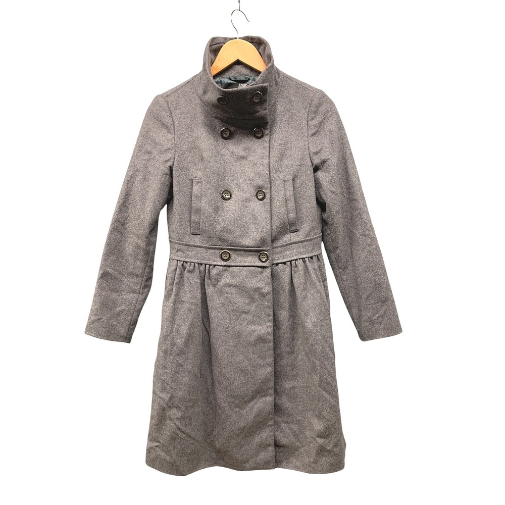 Love Moschino Pea Coat Women's 4 Gray Double Breasted High Collar Belted